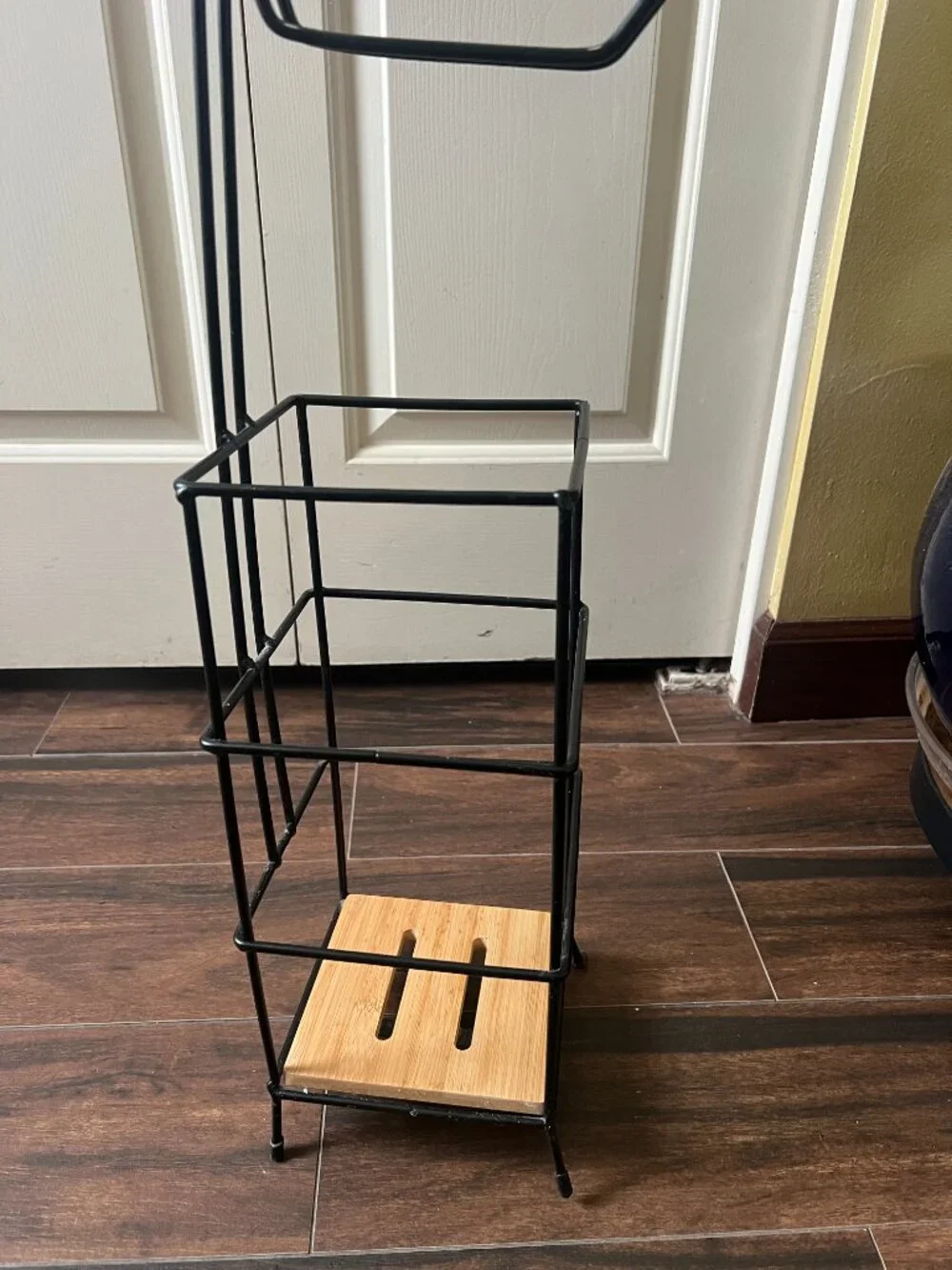 Modern Black Wire & Bamboo Freestanding Toilet Paper Stand Organizer